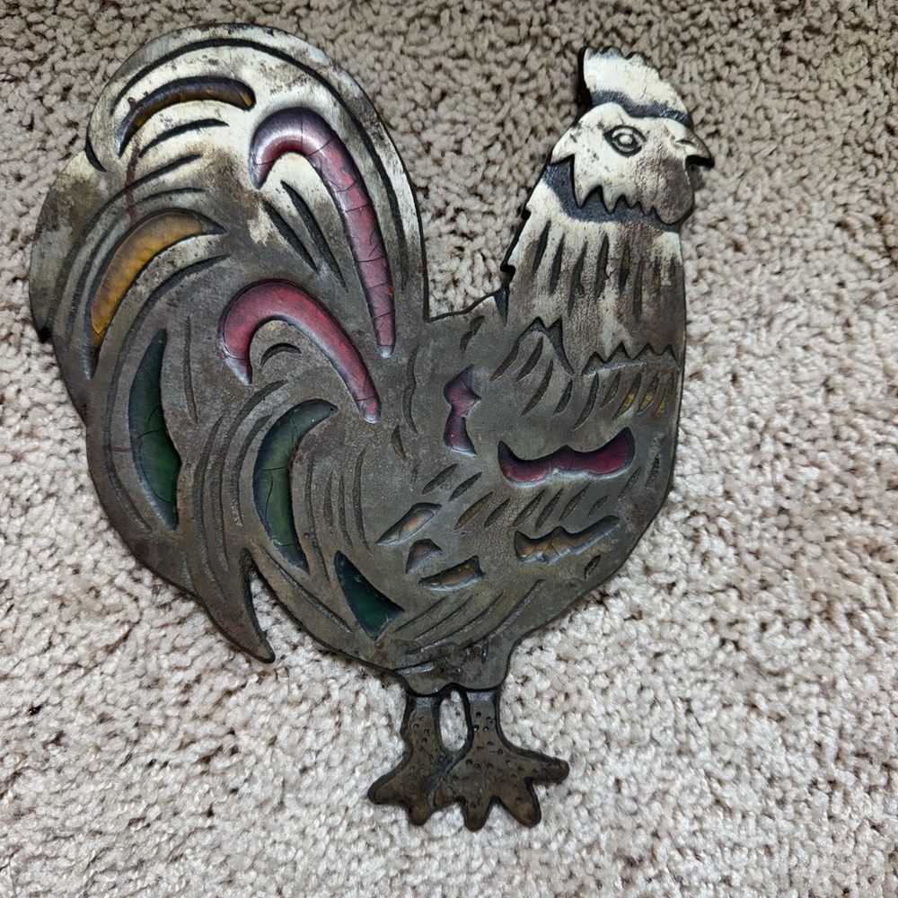 Multicolor Metal Rooster Wall Art